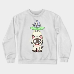 Cute siamese cat is abducted by aliens Crewneck Sweatshirt